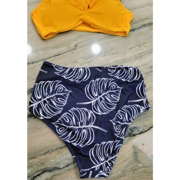 Grace Tempt Bikini Two Piece High Waisted Yellow Navy Blue S - Picture 4 of 8